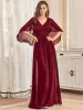 Deep V Neck Lace Bodice Long Flowy Evening Dress sold by Ever Pretty