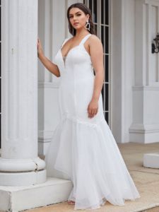 Plus Size Deep V-Neck Bodycon Mermaid Wedding Dress sold by Ever Pretty