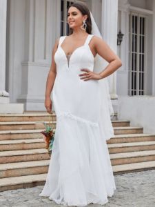Plus Size Deep V-Neck Bodycon Mermaid Wedding Dress sold by Ever Pretty
