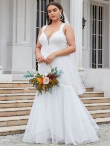 Plus Size Deep V-Neck Bodycon Mermaid Wedding Dress sold by Ever Pretty