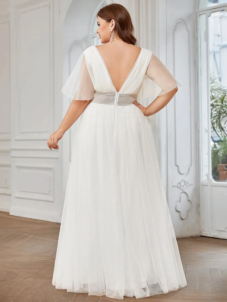 Plus Size Pleated A-Line Short Sleeve Double V-Neck Tulle Bridesmaid Dress sold by Ever Pretty product image thumbnail 4