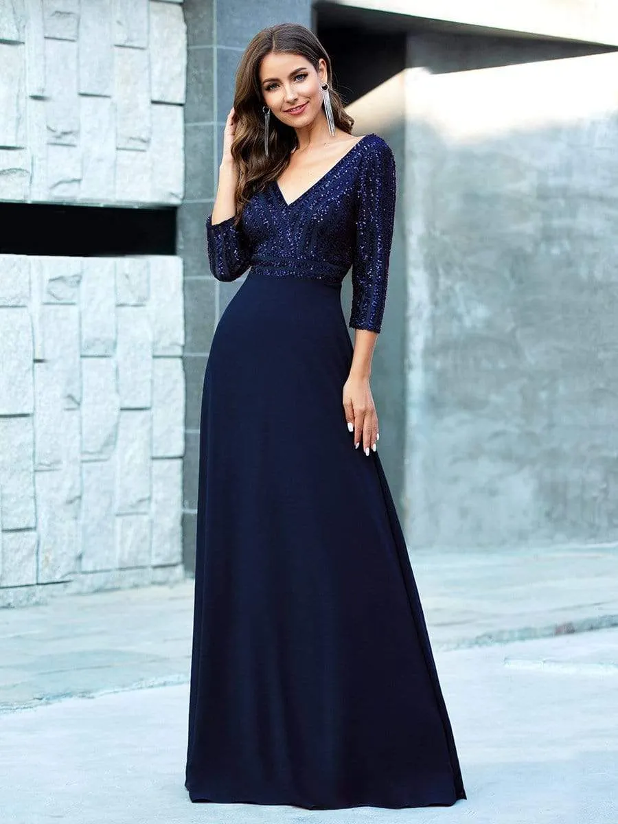 ever LUENA|Sexy V Neck Sequin Evening Dresses with 3/4 Sleeve sold by Ever Pretty product image thumbnail 4