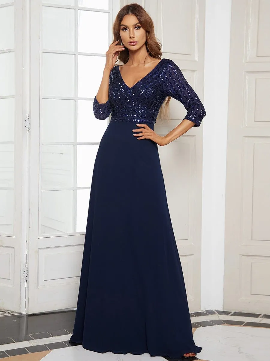 ever LUENA|Sexy V Neck Sequin Evening Dresses with 3/4 Sleeve sold by Ever Pretty