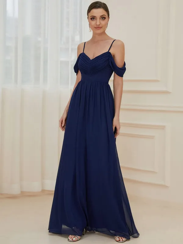 Pleated V-Neck Cold Shoulder Bridesmaid Dress sold by Ever Pretty