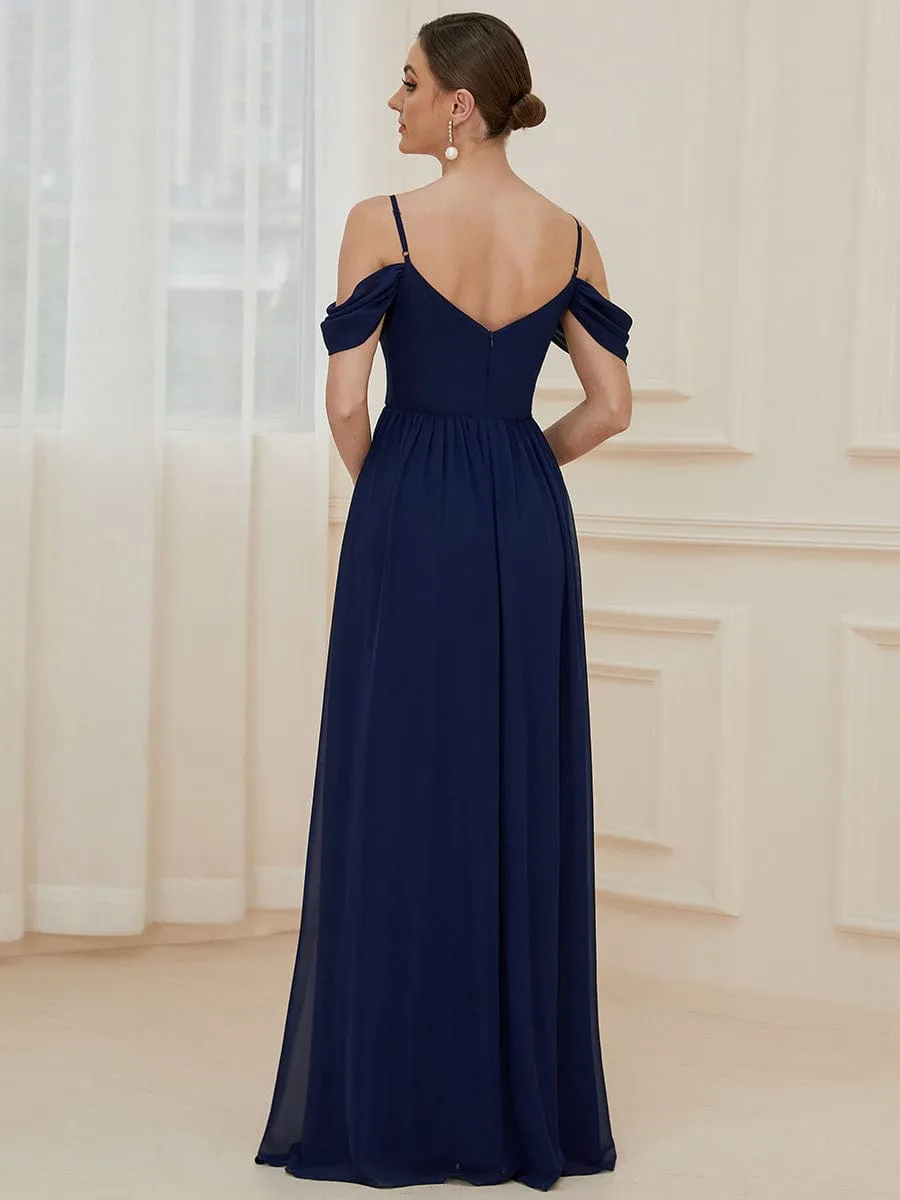 Pleated V-Neck Cold Shoulder Bridesmaid Dress sold by Ever Pretty product image thumbnail 2