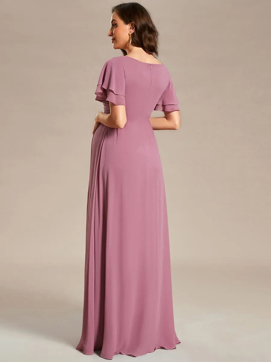 A-Line Ruffles Sleeve Front Slit Pleated Chiffon Maternity Dress sold by Ever Pretty product image thumbnail 2