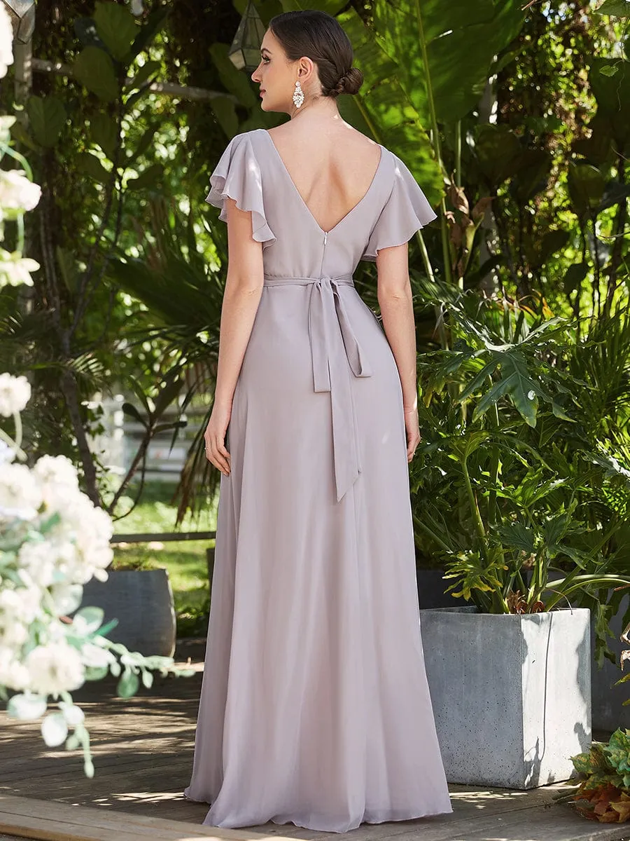 Short Ruffle Sleeve V-Neck Pleated Chiffon A-Line Evening Dress sold by Ever Pretty product image thumbnail 2