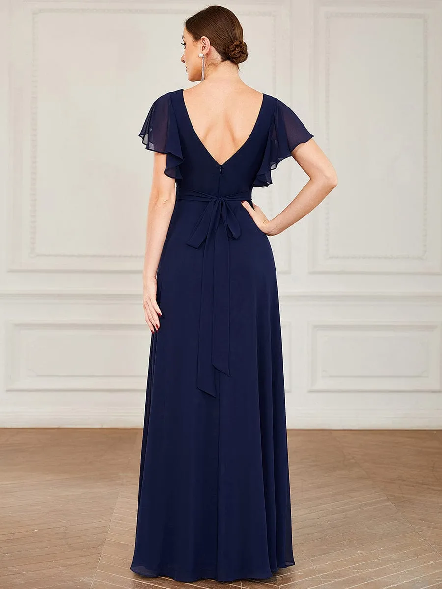 Short Ruffle Sleeve V-Neck Pleated Chiffon A-Line Evening Dress sold by Ever Pretty product image thumbnail 4