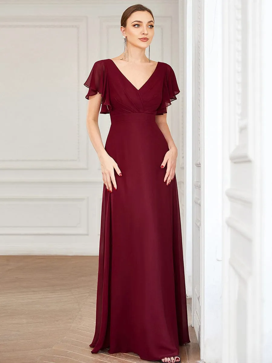 Short Ruffle Sleeve V-Neck Pleated Chiffon A-Line Evening Dress sold by Ever Pretty product image thumbnail 5