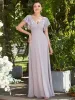 Short Ruffle Sleeve V-Neck Pleated Chiffon A-Line Evening Dress sold by Ever Pretty