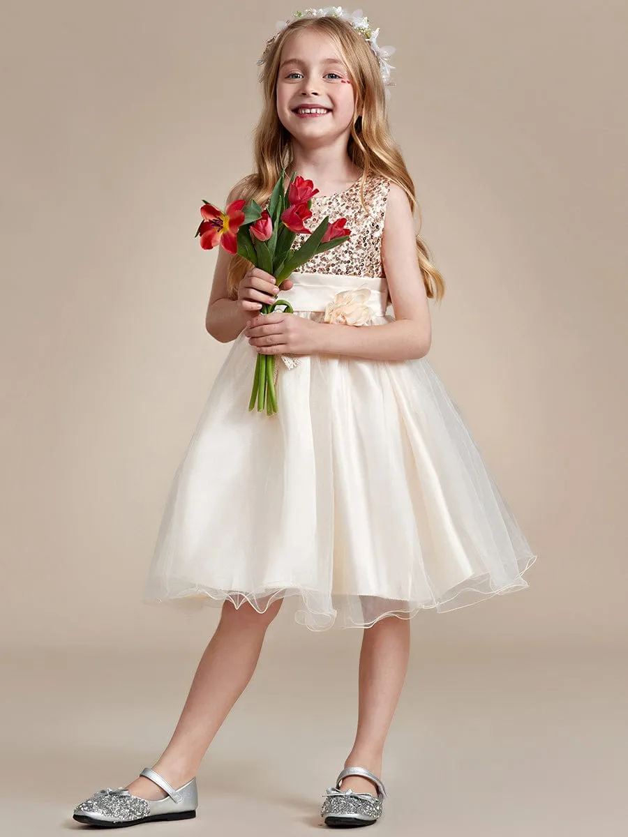 ROSABELLE|Sequin Bodice Double hemline Short Flower Girl Dress with Bowknot sold by Ever Pretty product image thumbnail 4