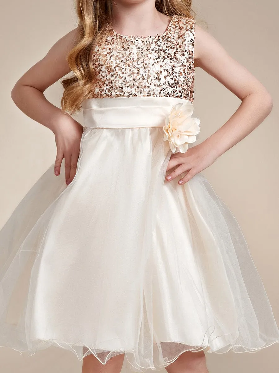 ROSABELLE|Sequin Bodice Double hemline Short Flower Girl Dress with Bowknot sold by Ever Pretty product image thumbnail 3