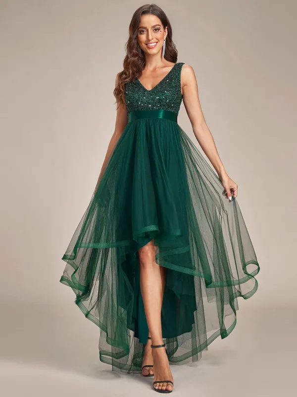 ever CALLIE|Sequin Bodice Tulle High-Low Evening Dress with Ribbon Waist sold by Ever Pretty