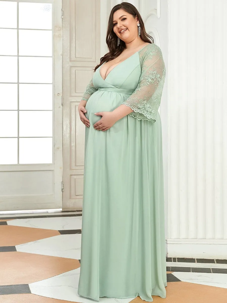 Plus Size V Neck Maternity Formal Dress with Sleeves sold by Ever Pretty product image thumbnail 3