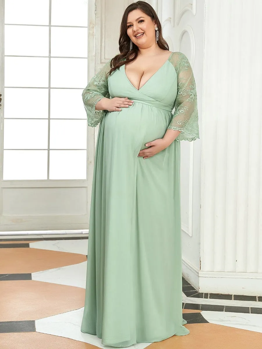 Plus Size V Neck Maternity Formal Dress with Sleeves sold by Ever Pretty product image thumbnail 4