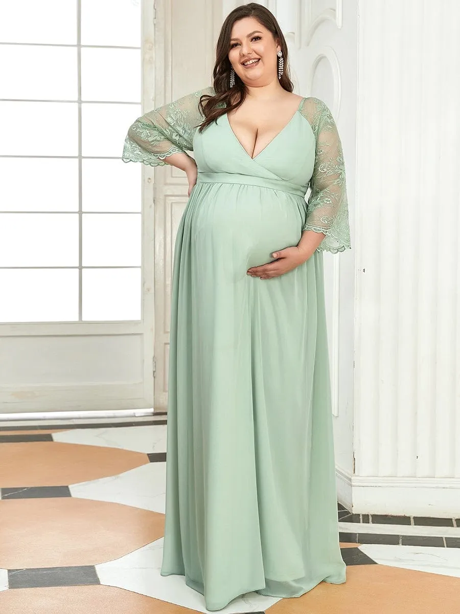 Plus Size V Neck Maternity Formal Dress with Sleeves sold by Ever Pretty