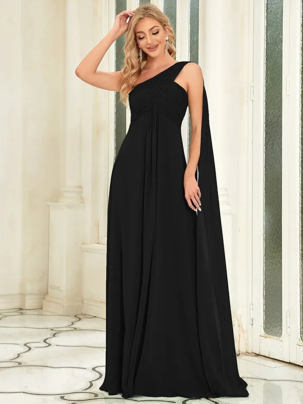 Pleated One Shoulder Long Chiffon Formal Evening Dress made by Ever Pretty