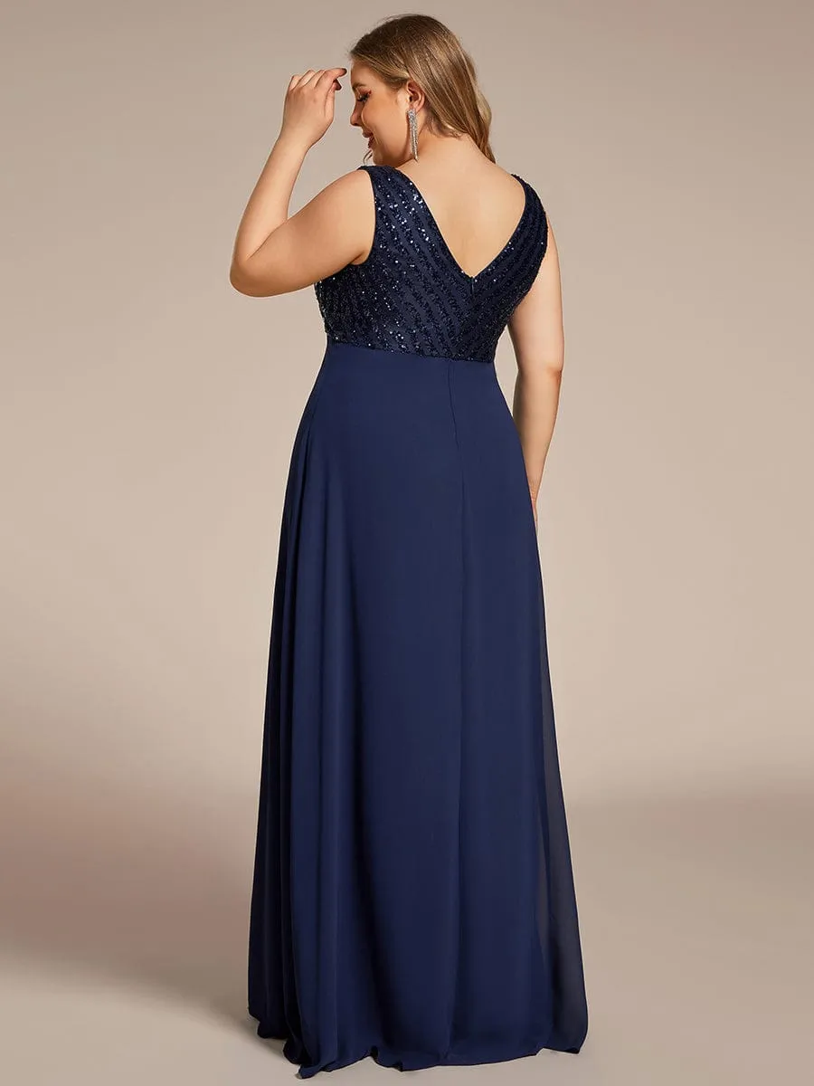 Plus Size Sequin Sleeveless Double V-Neck Formal Evening Dress sold by Ever Pretty product image thumbnail 4