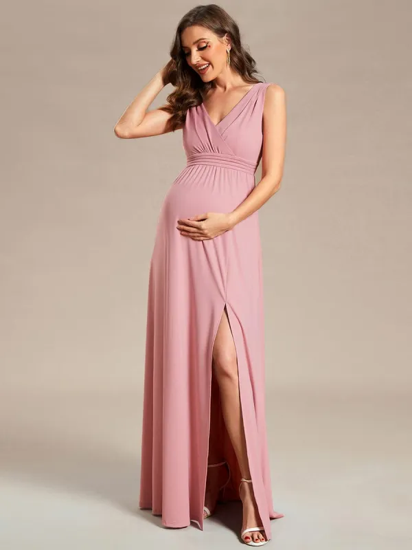 High Slit Sleeveless A-Line Stretchy Maxi Maternity Dress sold by Ever Pretty