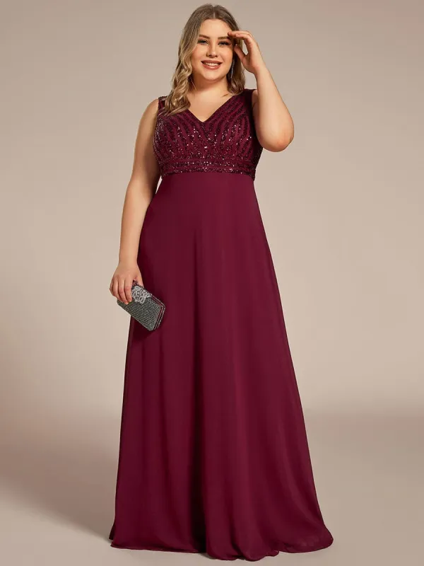 Plus Size Sequin Sleeveless Double V-Neck Formal Evening Dress sold by Ever Pretty