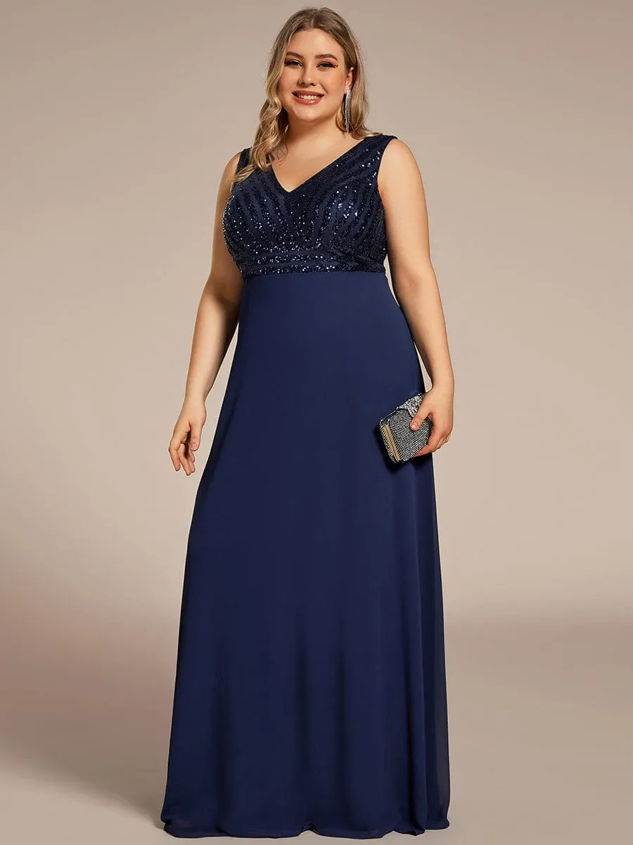 Plus Size Sequin Sleeveless Double V-Neck Formal Evening Dress sold by Ever Pretty product image thumbnail 3