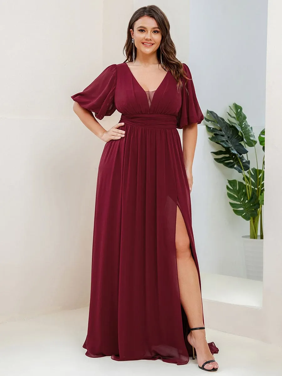 pretty MADISON|Plus Size V-Neck Front Slit Chiffon Evening Dress sold by Ever Pretty