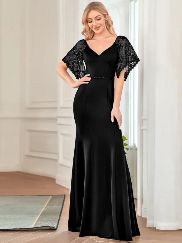 ever SLOANE|Sexy V Neck Maxi Bodycon Evening Dress with Flare Sleeves sold by Ever Pretty
