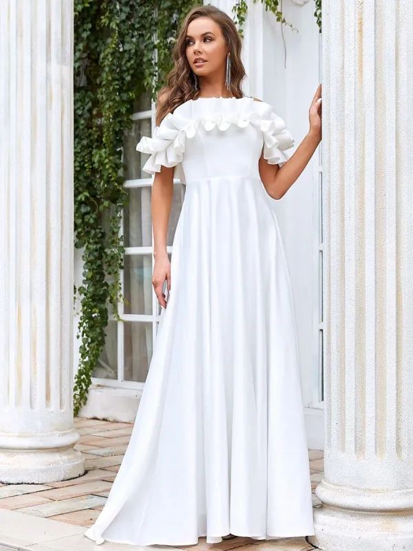 Double Ruffle Sleeveless A-line Floor-Length Wedding Dress sold by Ever Pretty
