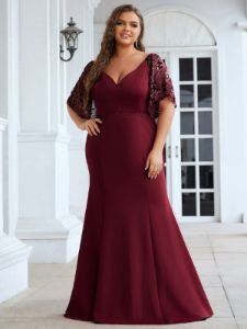 Plus Size V Neck Elegant Long Formal Dresses sold by Ever Pretty