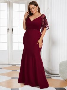 Plus Size V Neck Elegant Long Formal Dresses sold by Ever Pretty