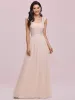 Elegant A Line Long Chiffon Bridesmaid Dress With Lace Bodice sold by Ever Pretty