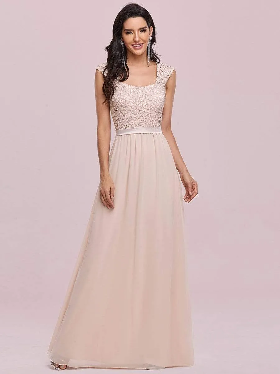 Elegant A Line Long Chiffon Bridesmaid Dress With Lace Bodice sold by Ever Pretty product image thumbnail 4