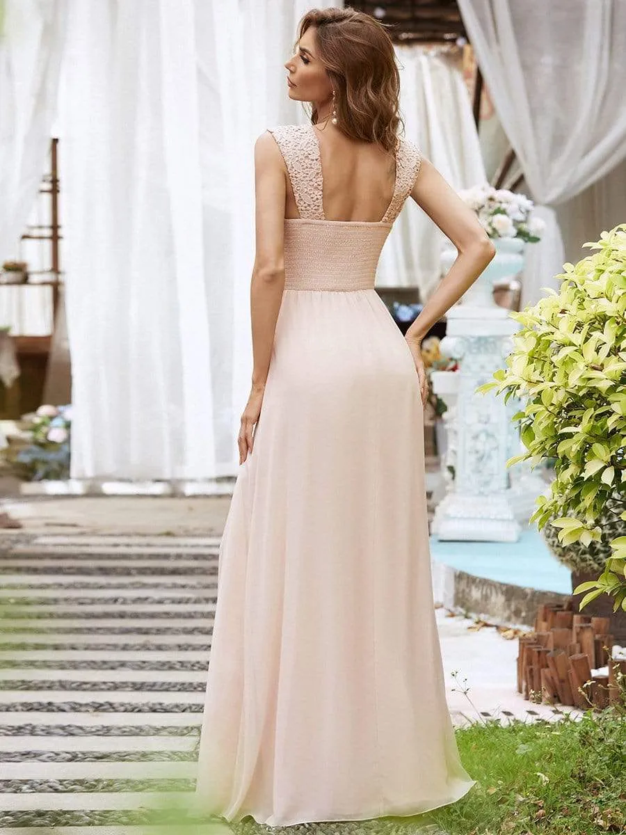 Elegant A Line Long Chiffon Bridesmaid Dress With Lace Bodice sold by Ever Pretty product image thumbnail 2