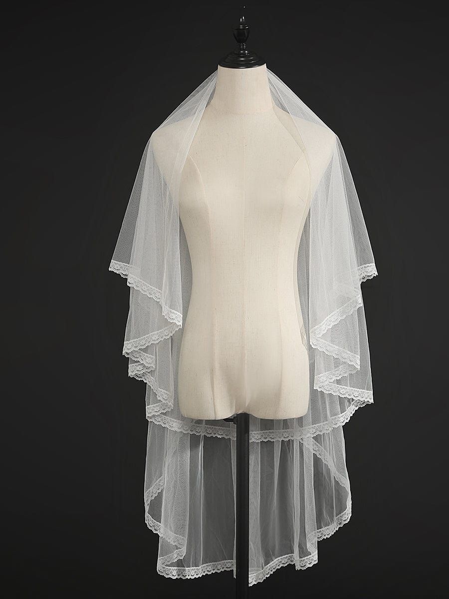 Classic Sheer Short Tulle Lace Trim Wedding Veil sold by Ever Pretty