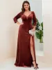 Plus Size Velvet Plunging V-Neck Front Slit 3/4 Sleeve Evening Dress sold by Ever Pretty