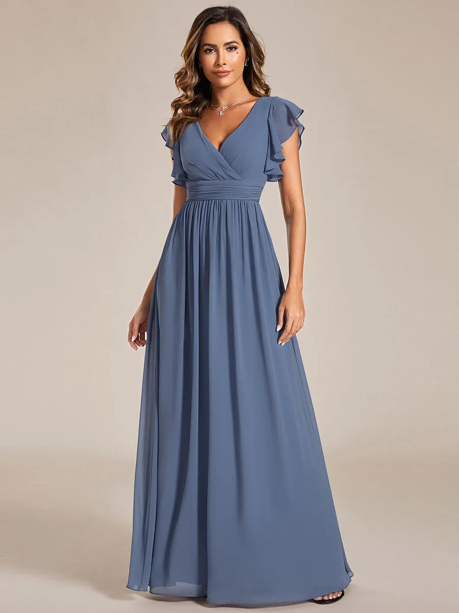 ever LILYANA|Back Cutout A-Line Pleated Ruffles Sleeve Chiffon Bridesmaid Dress sold by Ever Pretty
