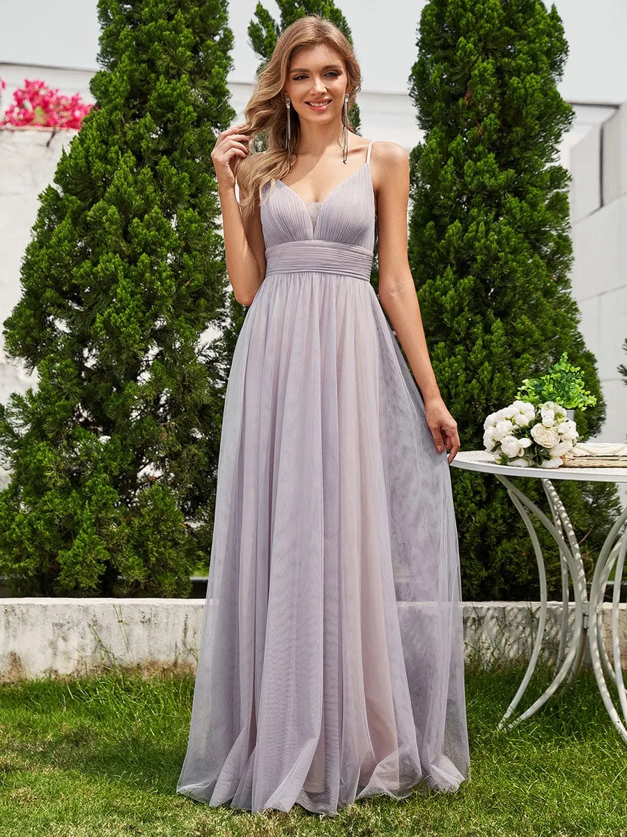 ever CARTER|High-Waisted Backless See-Through Tulle Bridesmaid Dress with V-Neck sold by Ever Pretty product image thumbnail 5