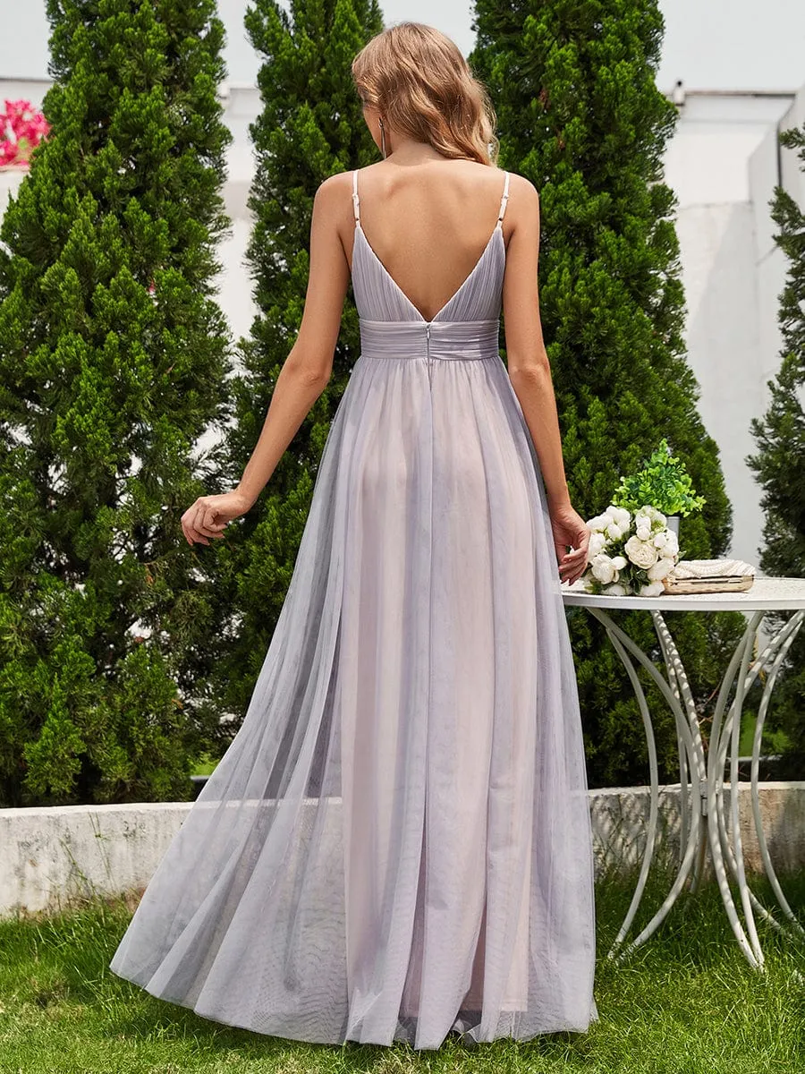ever CARTER|High-Waisted Backless See-Through Tulle Bridesmaid Dress with V-Neck sold by Ever Pretty product image thumbnail 2