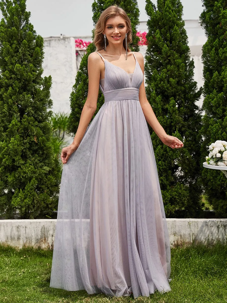ever CARTER|High-Waisted Backless See-Through Tulle Bridesmaid Dress with V-Neck sold by Ever Pretty product image thumbnail 4