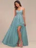 Spaghetti Strap Sequin Top A-Line High Low Tulle Evening Dress sold by Ever Pretty