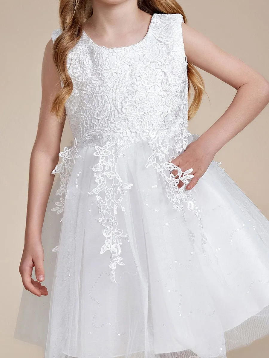 VIANNE|Elegant Lace Sleeveless Embroidered A-Line Flower Girl Dress with Bowknot sold by Ever Pretty product image thumbnail 3