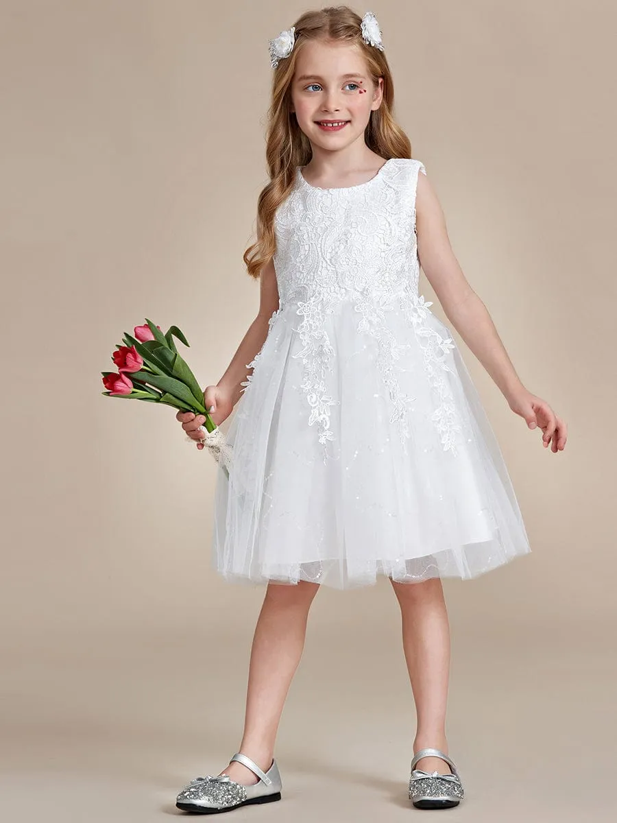 VIANNE|Elegant Lace Sleeveless Embroidered A-Line Flower Girl Dress with Bowknot sold by Ever Pretty product image thumbnail 4