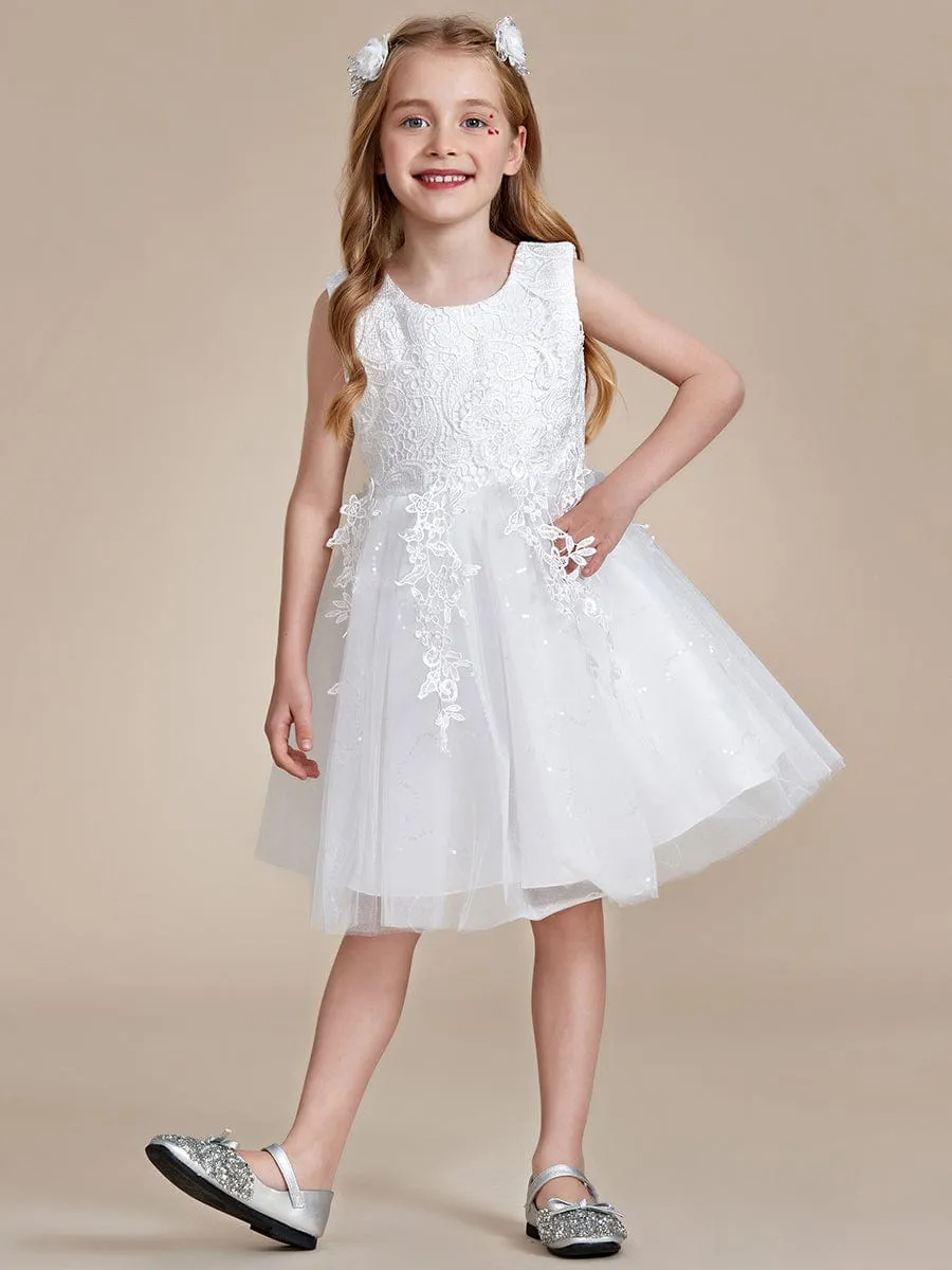 VIANNE|Elegant Lace Sleeveless Embroidered A-Line Flower Girl Dress with Bowknot sold by Ever Pretty