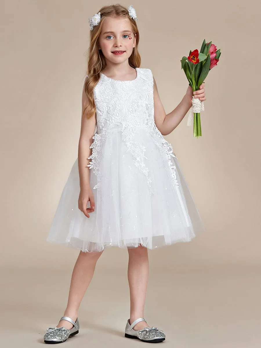 VIANNE|Elegant Lace Sleeveless Embroidered A-Line Flower Girl Dress with Bowknot sold by Ever Pretty product image thumbnail 5