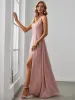 ever RENÉ|Custom Size Pleated V-Neck Spaghetti Strap High Slit Bridesmaid Dress sold by Ever Pretty