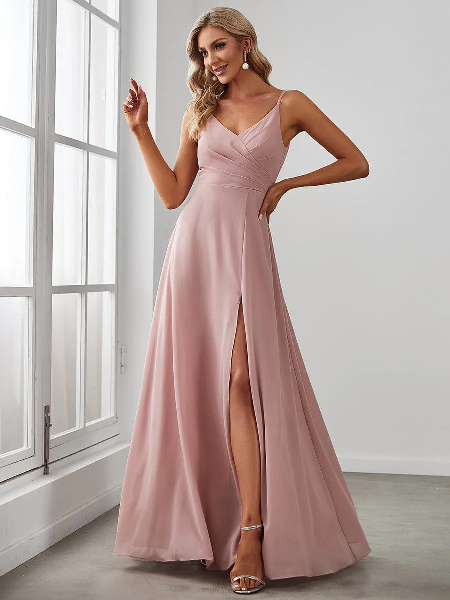 ever RENÉ|Custom Size Pleated V-Neck Spaghetti Strap High Slit Bridesmaid Dress sold by Ever Pretty