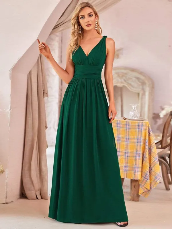 Custom Size Pleated Sleeveless V-Neck Chiffon Maxi Dress made by Ever Pretty