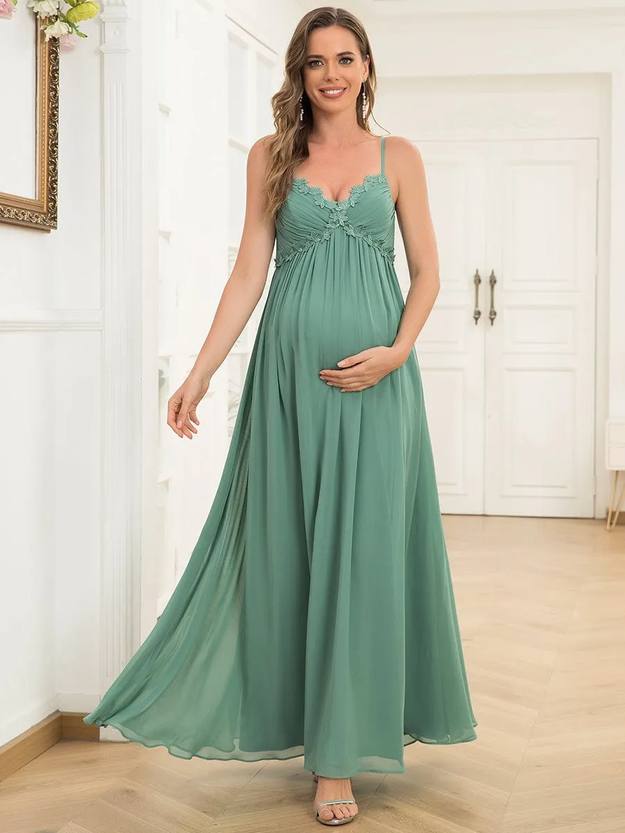 Lace Spaghetti Strap Pleated Chiffon Maternity Dress sold by Ever Pretty product image thumbnail 4