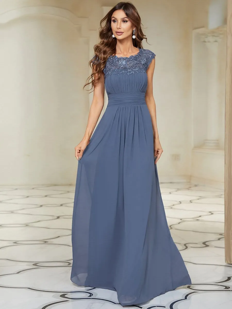 Elegant Maxi Long Lace Cap Sleeve Bridesmaid Dress sold by Ever Pretty