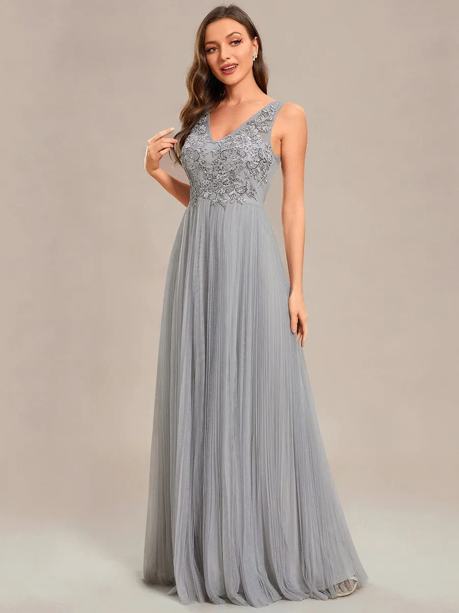 Exquisite Applique Embroidery Bodice Sleeveless A-Line Tulle Evening Dress sold by Ever Pretty product image thumbnail 3
